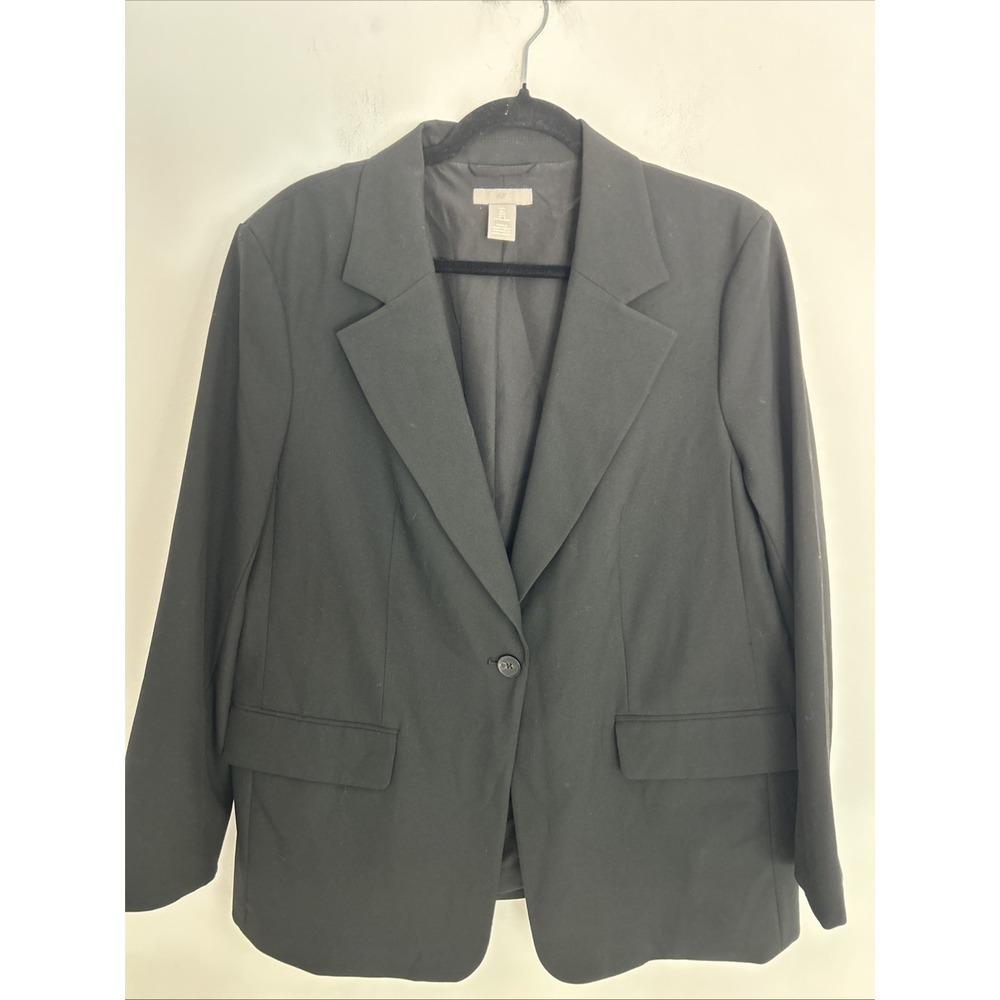 H & M Women's Large Long Sleeve Classic Black Blazer Pockets Office Workwear